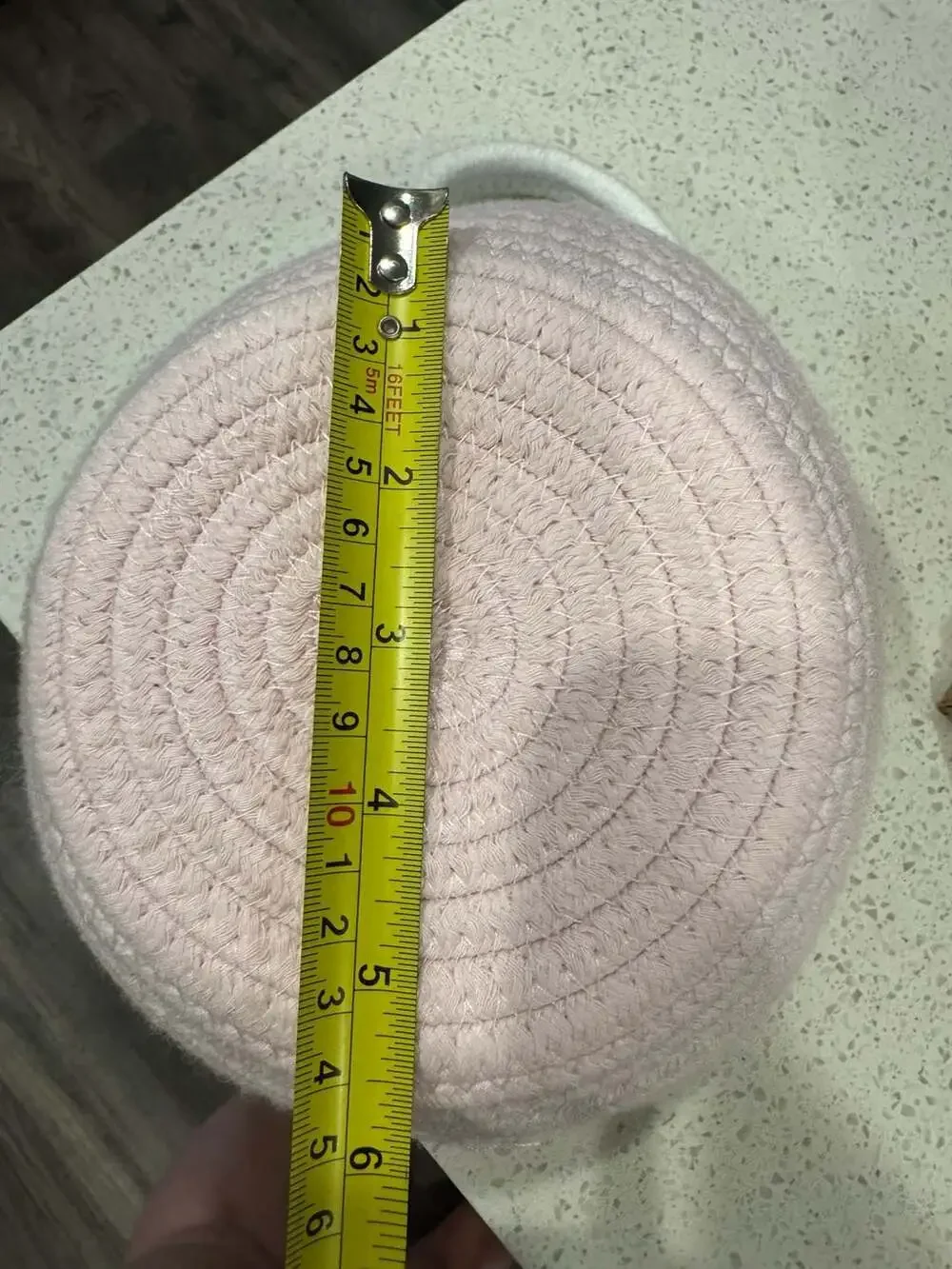 Pink and White Cotton Rope Woven Storage Basket with Handle